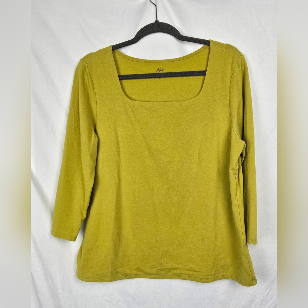 J. Jill Supersoft Square Neck Tee Mustard Boxy Minimalist Mature Top sz XL